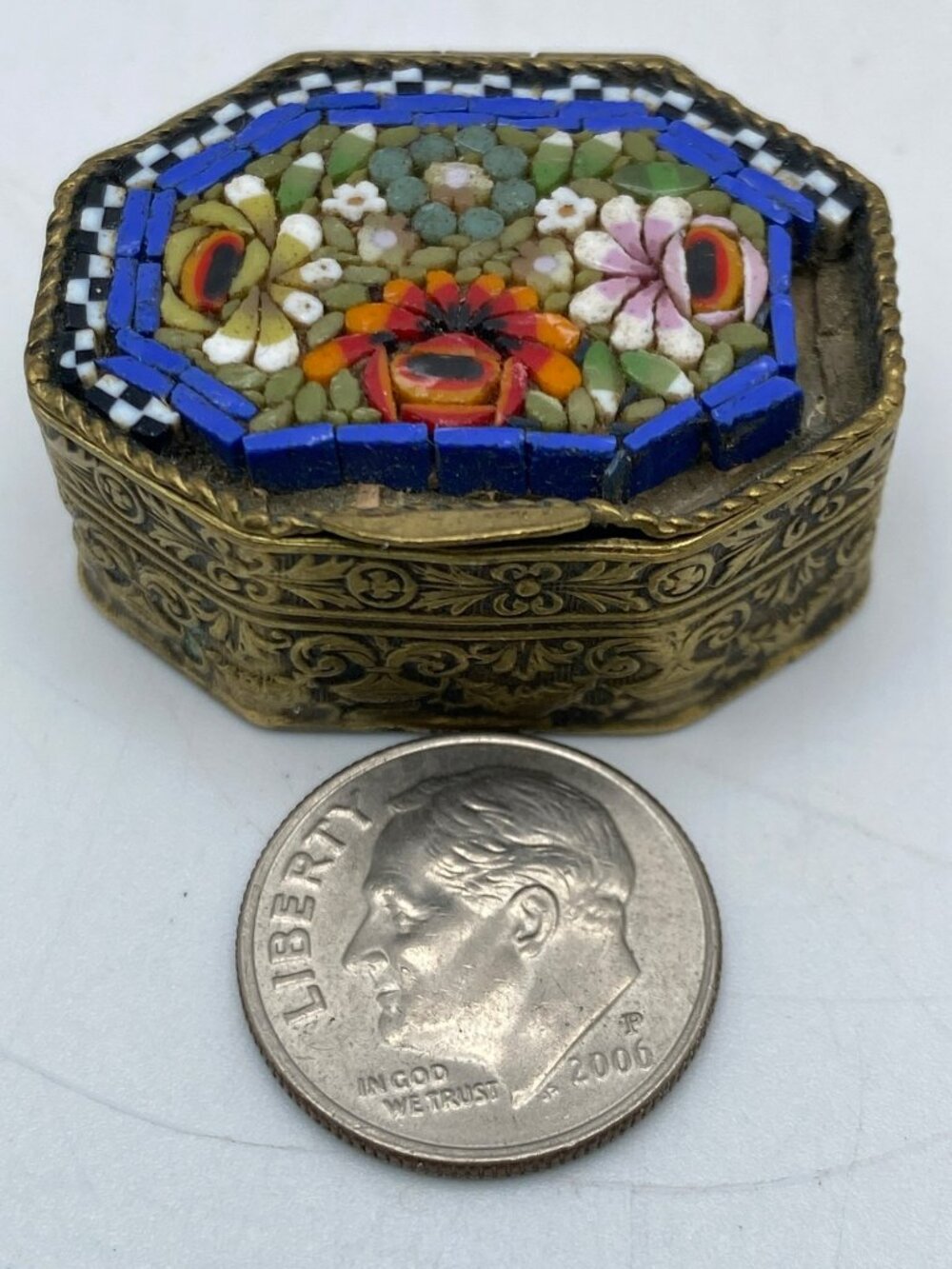 Mosaic Glass Brass box Trinket Italian Italy Vintage Antique Victorian Floral - Picture 8 of 8